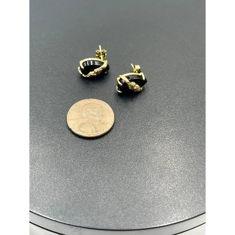 Black Hills Gold C. Co 14k Vintage Onyx Leaf Vine Estate 10k Stud Earrings 3 Gr